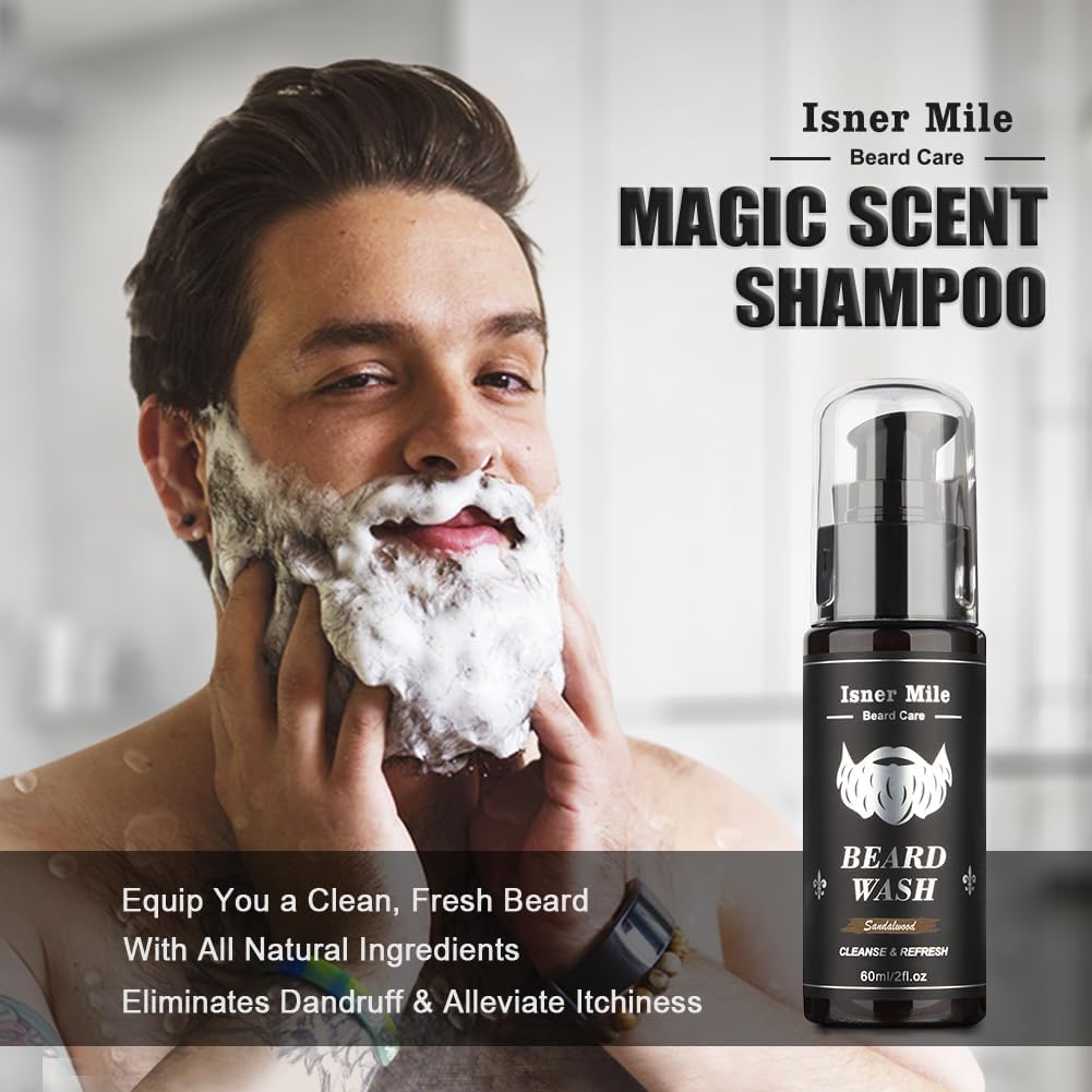 Isner Mile Dad Gifts Fathers Day Husband: from Wife Daughter, Beard Grooming Kit for Men with Beard Oil Balm Wash Brush Comb & Straight Razor, Stocking Stuffers Birthday Gifts for Men Him Boyfriend