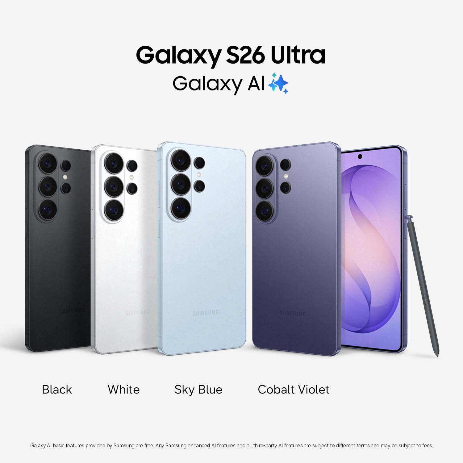 Samsung Galaxy S26 Ultra, Unlocked Android Smartphone, 256GB, Privacy Display, Galaxy AI, AI Camera, Super Fast Charging 3.0, Durable Battery, 2026, US 1 Year Warranty, Cobalt Violet