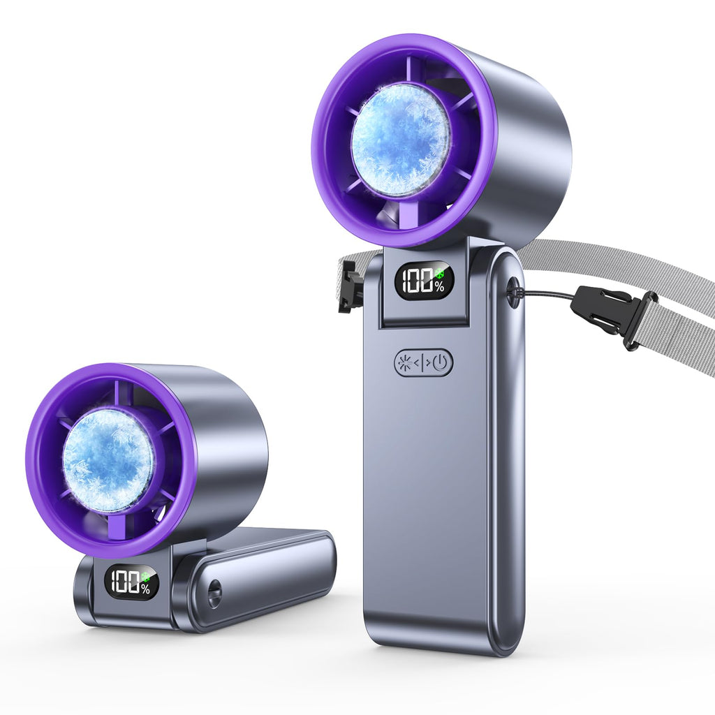 Hihvls Portable Handheld Fan with Ice Cooler, 199 Speed Personal Fan,5500mAh Rechargeable,20H Cooling Time,20000 RPM Powerful Motor, Summer Essential for Travel/Outdoor/Office, Grey Purple