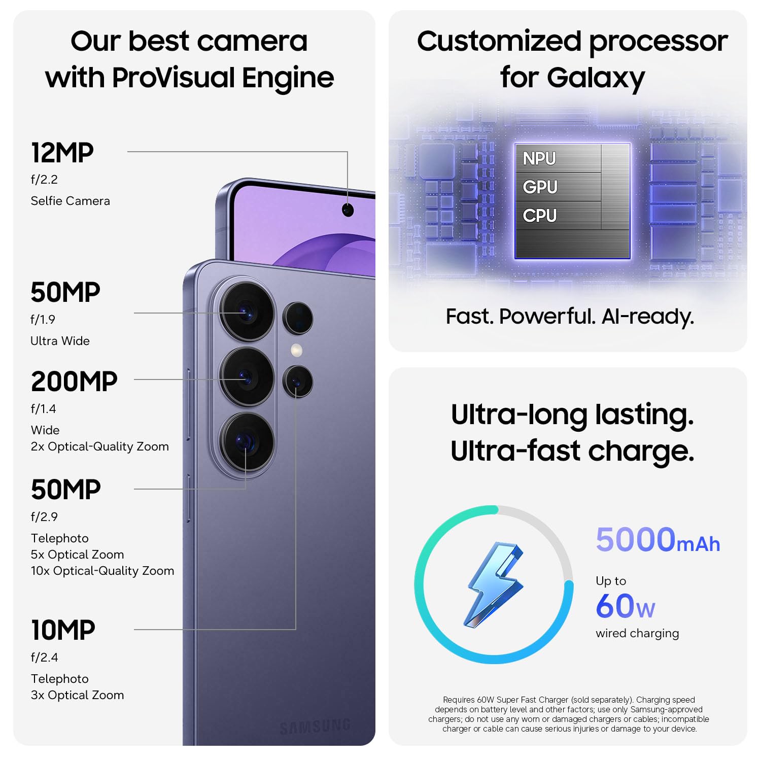 Samsung Galaxy S26 Ultra, Unlocked Android Smartphone, 256GB, Privacy Display, Galaxy AI, AI Camera, Super Fast Charging 3.0, Durable Battery, 2026, US 1 Year Warranty, Cobalt Violet