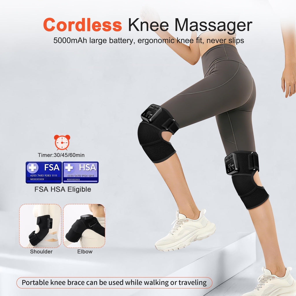 KlugPop Knee Massager with Heat for Pain Relief V5.0[2026 Upgraded] - Electric Cordless Heated Knee Brace with 6 Heat Levels and 3 Vibration Massage Mode, Gifts for Men Women (Black, 1-Pack)