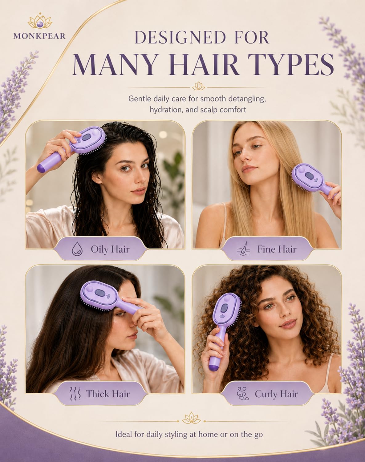 Electric Spray Air Cushion Massage Comb, Self-Cleaning Anti-Tangle Hair Brush, Anti-Static Volumizing Mist Brush, Rechargeable Scalp Comb for Frizz Control, Smooth Shine & Daily Care