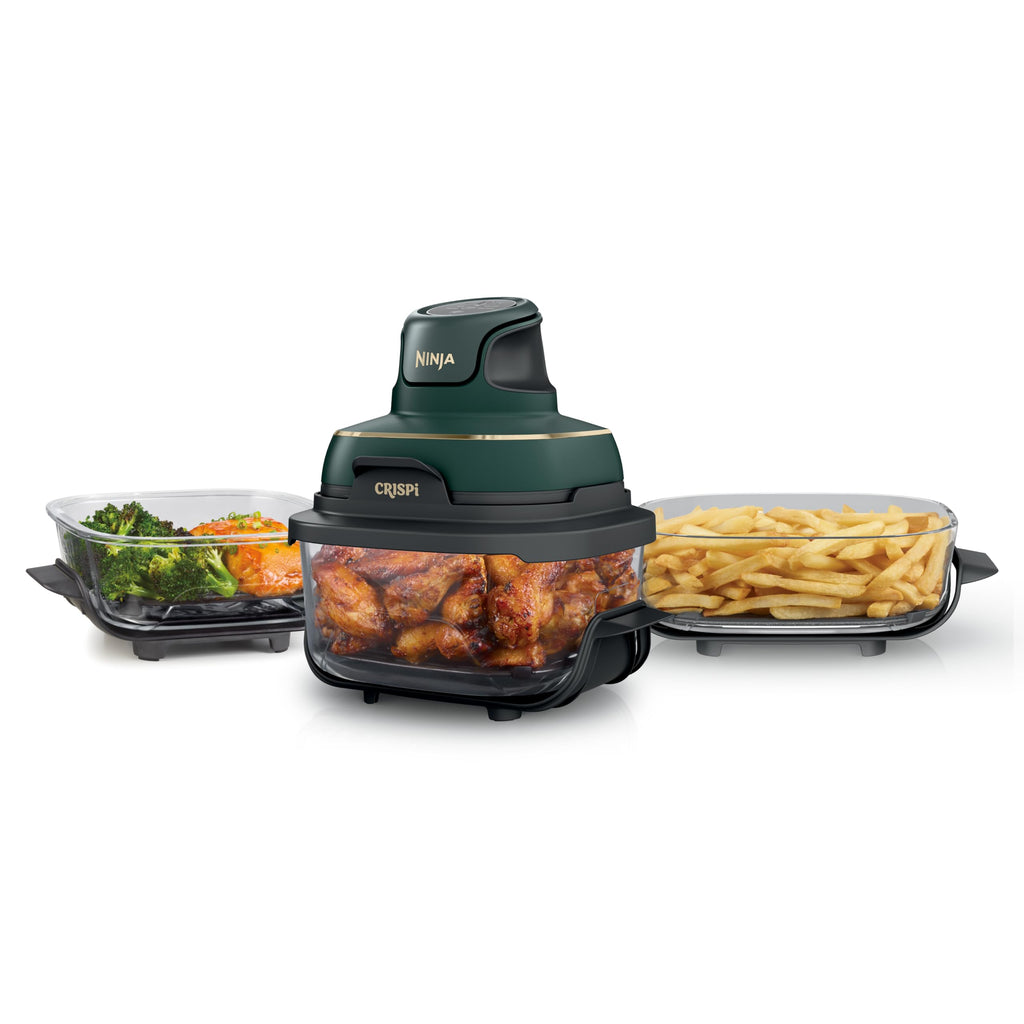 Ninja Crispi 5-in-1 Glass Air Fryer | With Nontoxic 2.5 QT, 4QT, 6-Cup Containers & Lids | Microwave, Freezer & Dishwasher Safe | 450°F Max Temp | Green | FN103BF