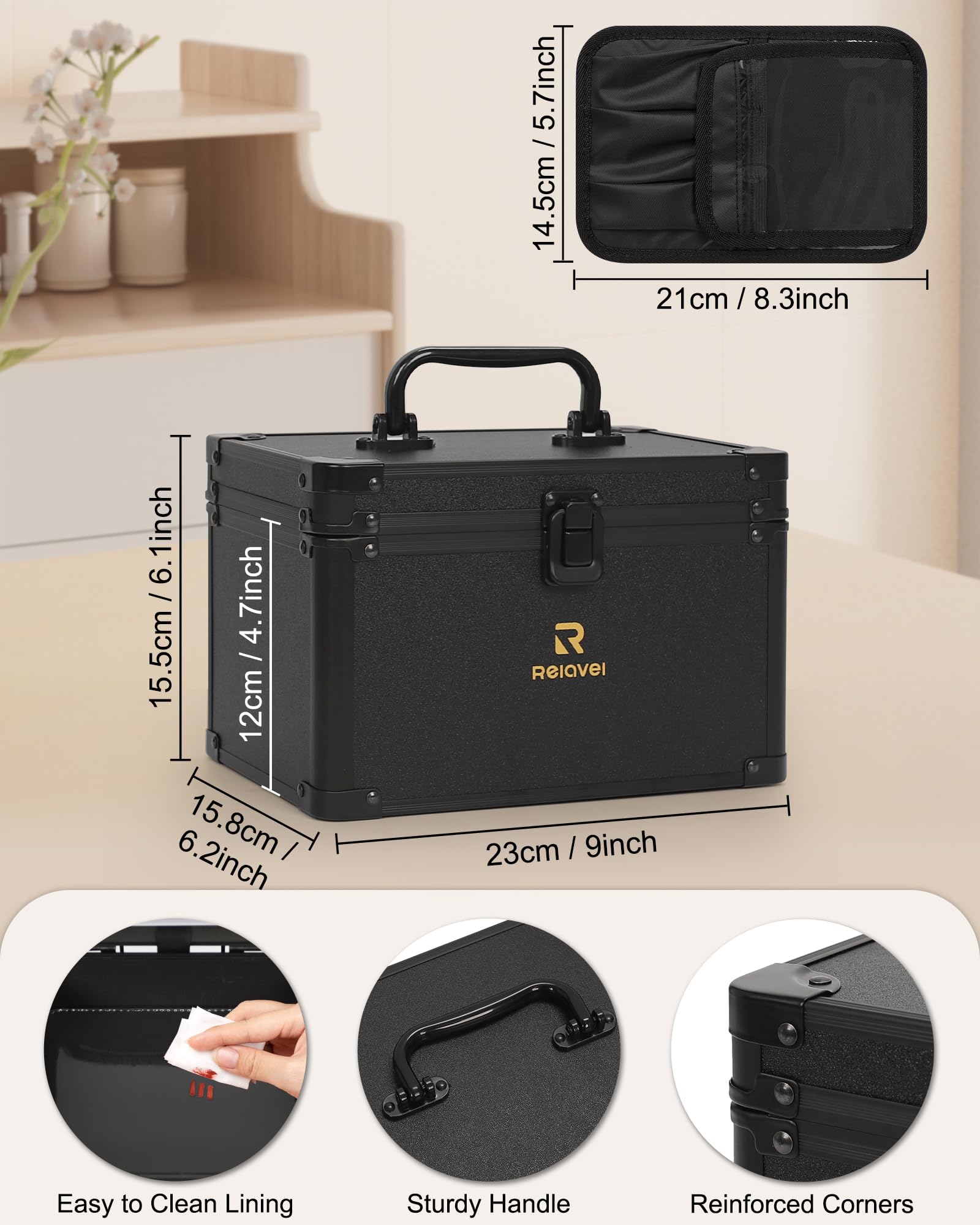 Relavel Travel Makeup Bag With LED Mirror, Makeup Bag With 3-Mode Light Up Mirror, Cosmetic Makeup Organizer Vanity Case for Women Beauty Accessories, Rechargeable Makeup Travel Storage - Black