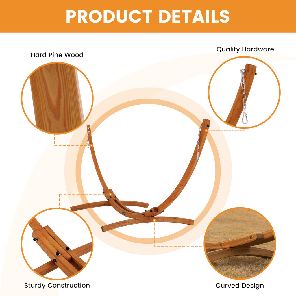Lazy Daze Hammocks 2 Person Cotton Fabric Hammock with Spreader Bars and 10.5 FT Wood Arc Hammock Stand, Double Hammock with Wood Stand, for Outdoor, Indoor, Patio, Backyard, Beige