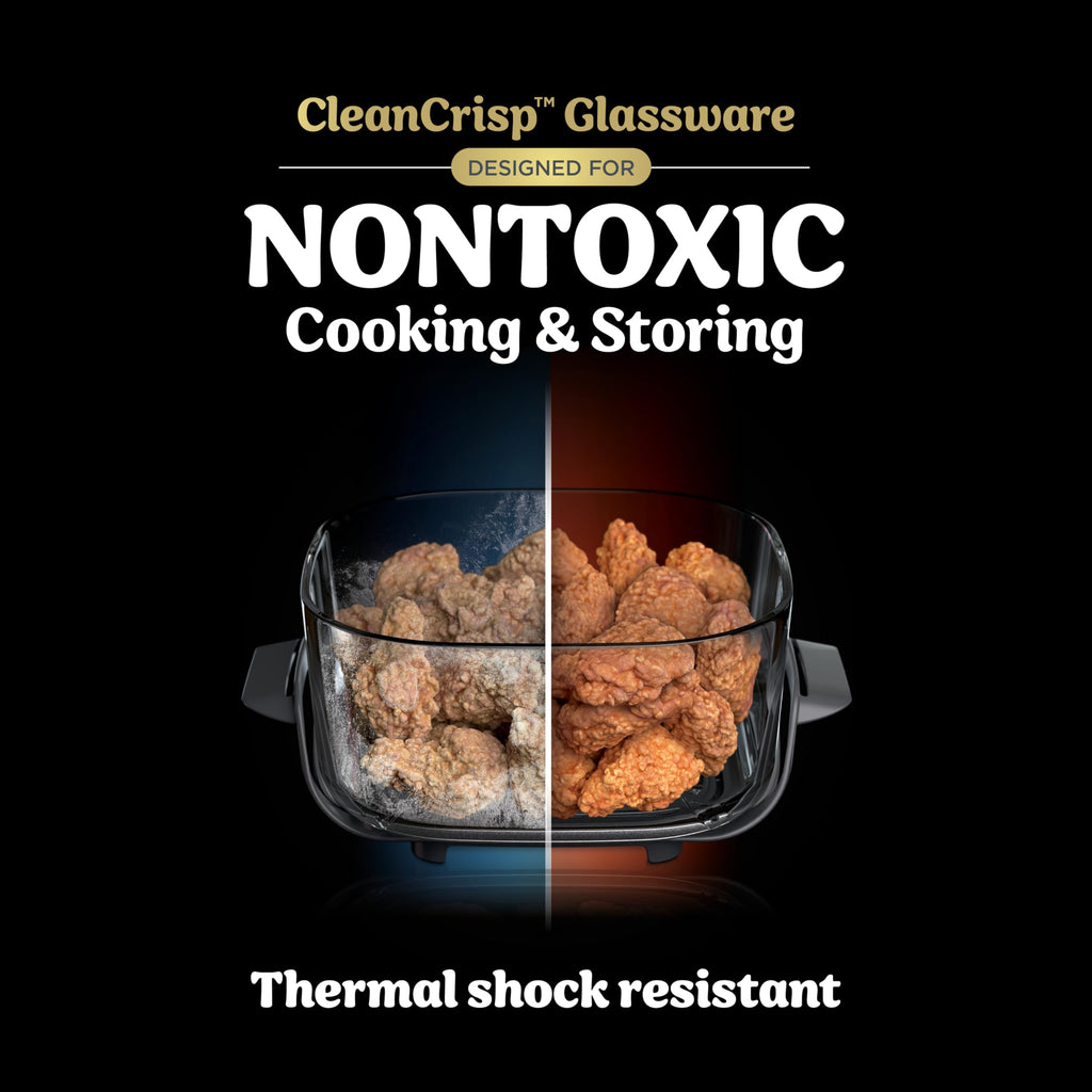 Ninja Crispi 5-in-1 Glass Air Fryer | With Nontoxic 2.5 QT, 4QT, 6-Cup Containers & Lids | Microwave, Freezer & Dishwasher Safe | 450°F Max Temp | Green | FN103BF