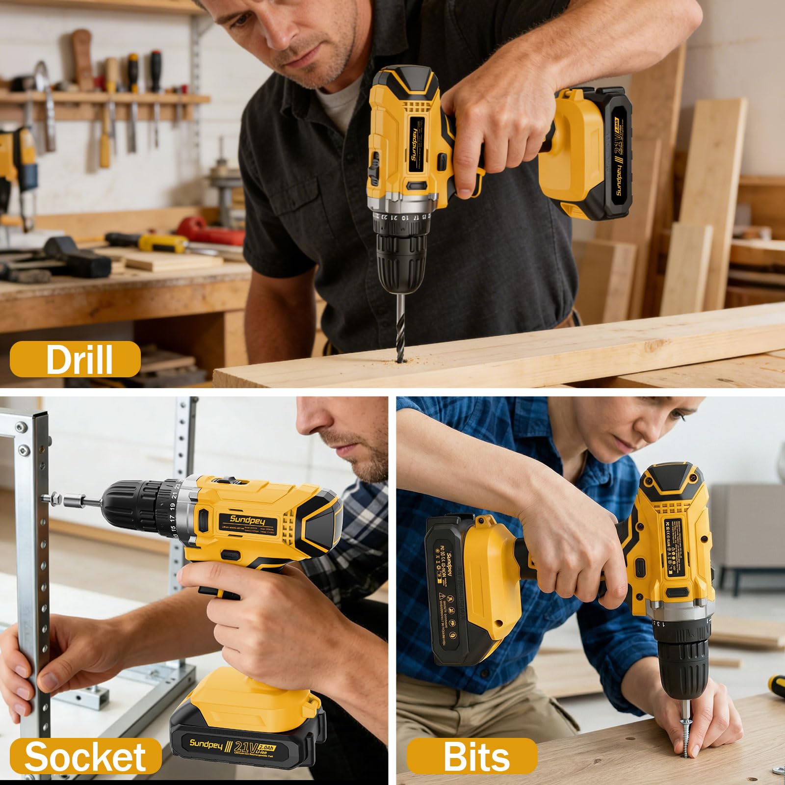 Sundpey 267-Piece Tool Kit with Drill - Basic General Home Complete Repair Portable Tool Set with 21V Cordless Drill & 2.0Ah Battery & Charger in Drawer Storage Toolbox for Apartment Office Garage