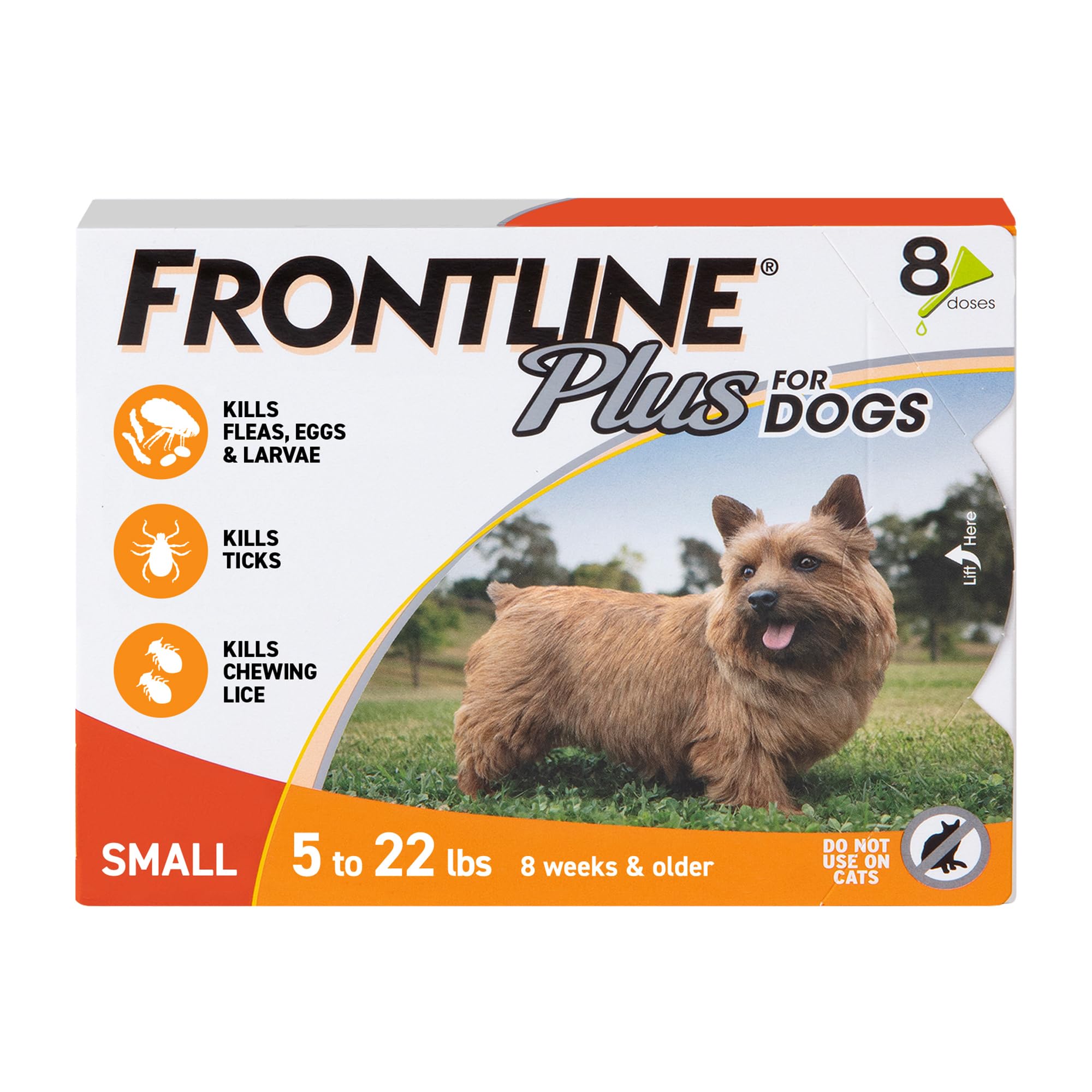 FRONTLINE Plus for Dogs Flea and Tick Treatment (Small Dog, 5-22 lbs.) 8 Doses (Orange Box)