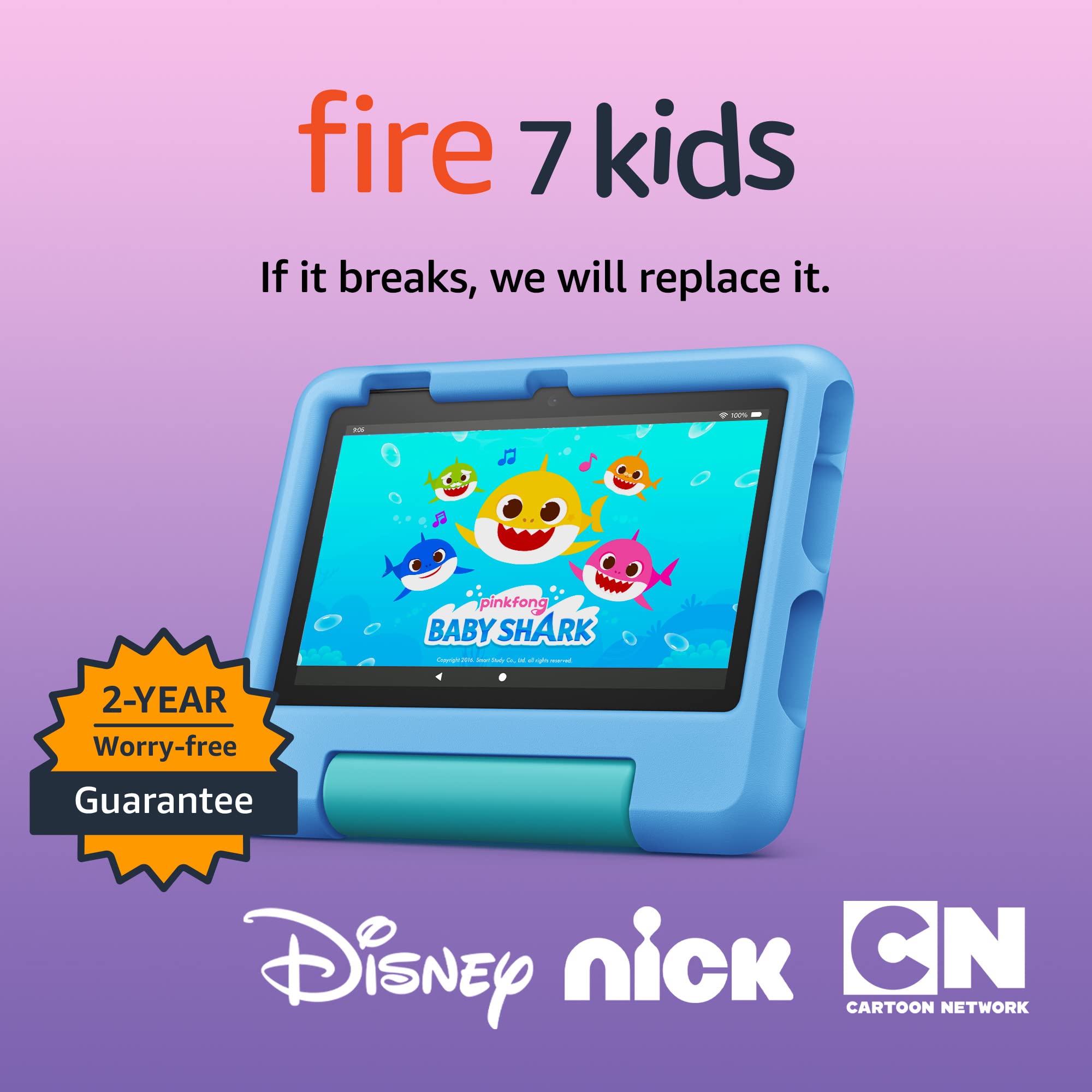 Amazon Kids Bundle Including Fire 7 Kids tablet (16 GB, Blue) + Echo Glow Multicolor Smart Lamp, Nightlight for kids