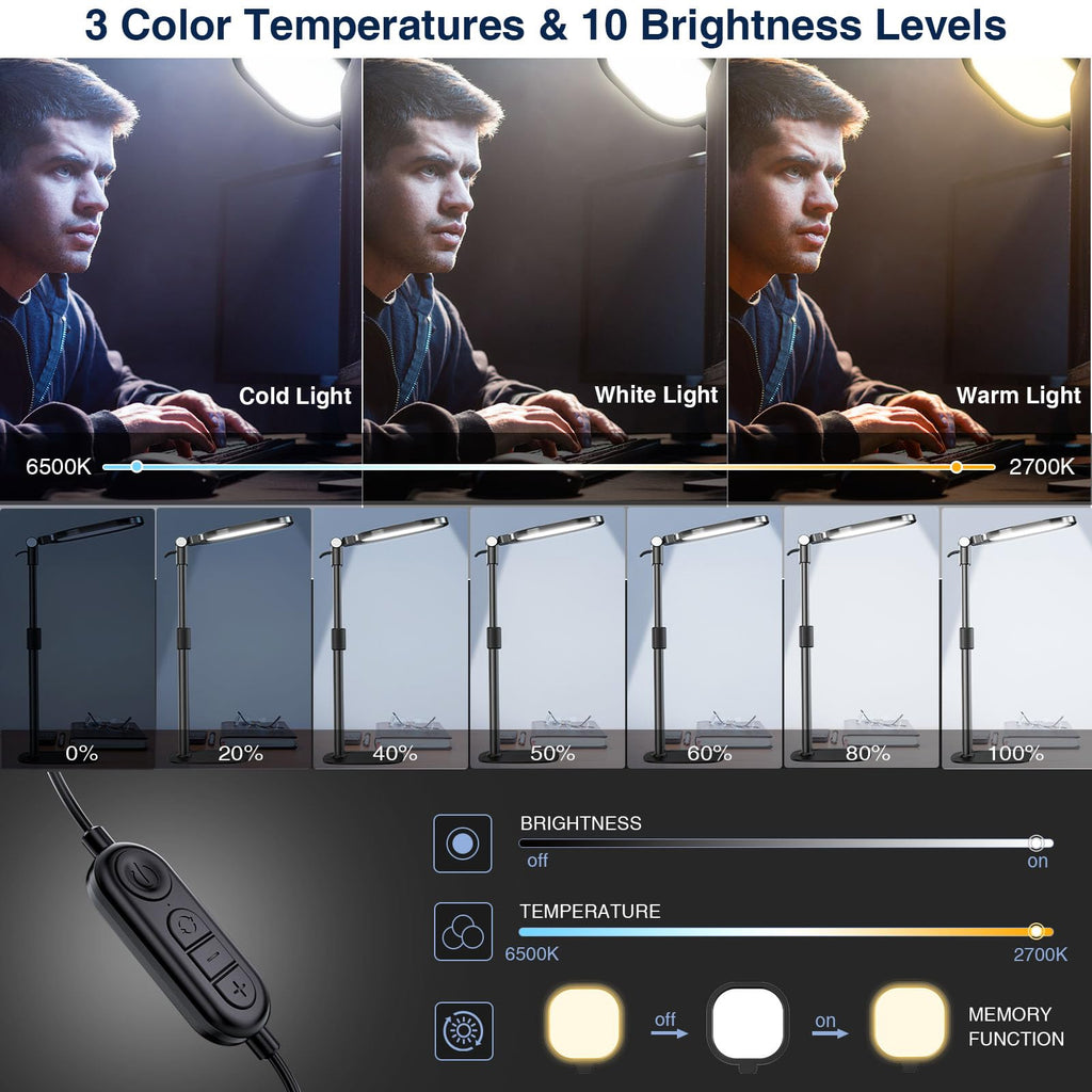 Zoom Lighting for Computer, Adjustable Desk Lighting for Video Calls, 30 Light Modes Video Conference Light, Desk Ring Light with Stand for Webcam, Meetings, Live Stream, Home Office. CRI 97.8