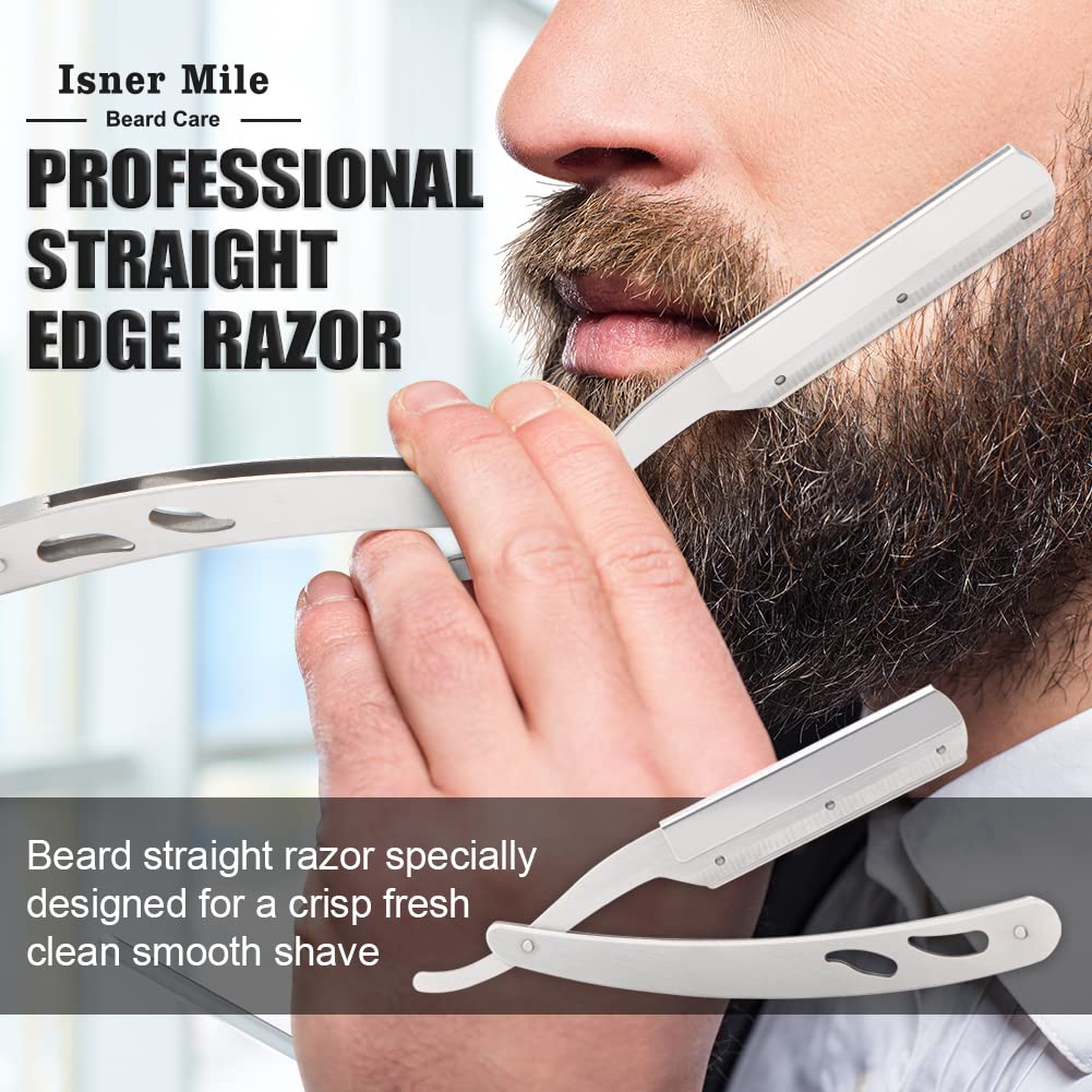 Isner Mile Dad Gifts Fathers Day Husband: from Wife Daughter, Beard Grooming Kit for Men with Beard Oil Balm Wash Brush Comb & Straight Razor, Stocking Stuffers Birthday Gifts for Men Him Boyfriend