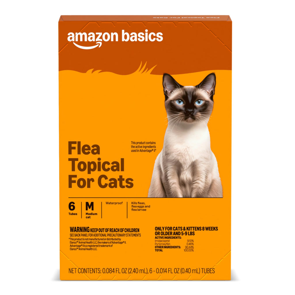 Amazon Basics Preventative Topical Flea Treatment and Control for Medium Cats (5-9 Pounds), Fast-Acting, Kills Fleas, Prevents Infestations, 6-Count