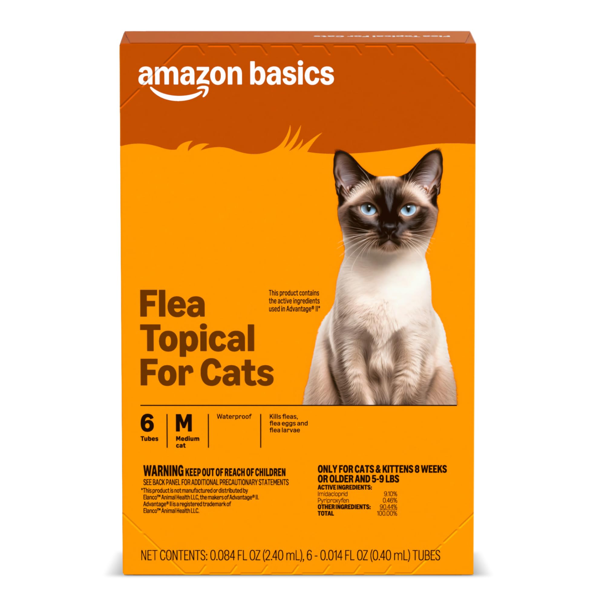 Amazon Basics Preventative Topical Flea Treatment and Control for Medium Cats (5-9 Pounds), Fast-Acting, Kills Fleas, Prevents Infestations, 6-Count