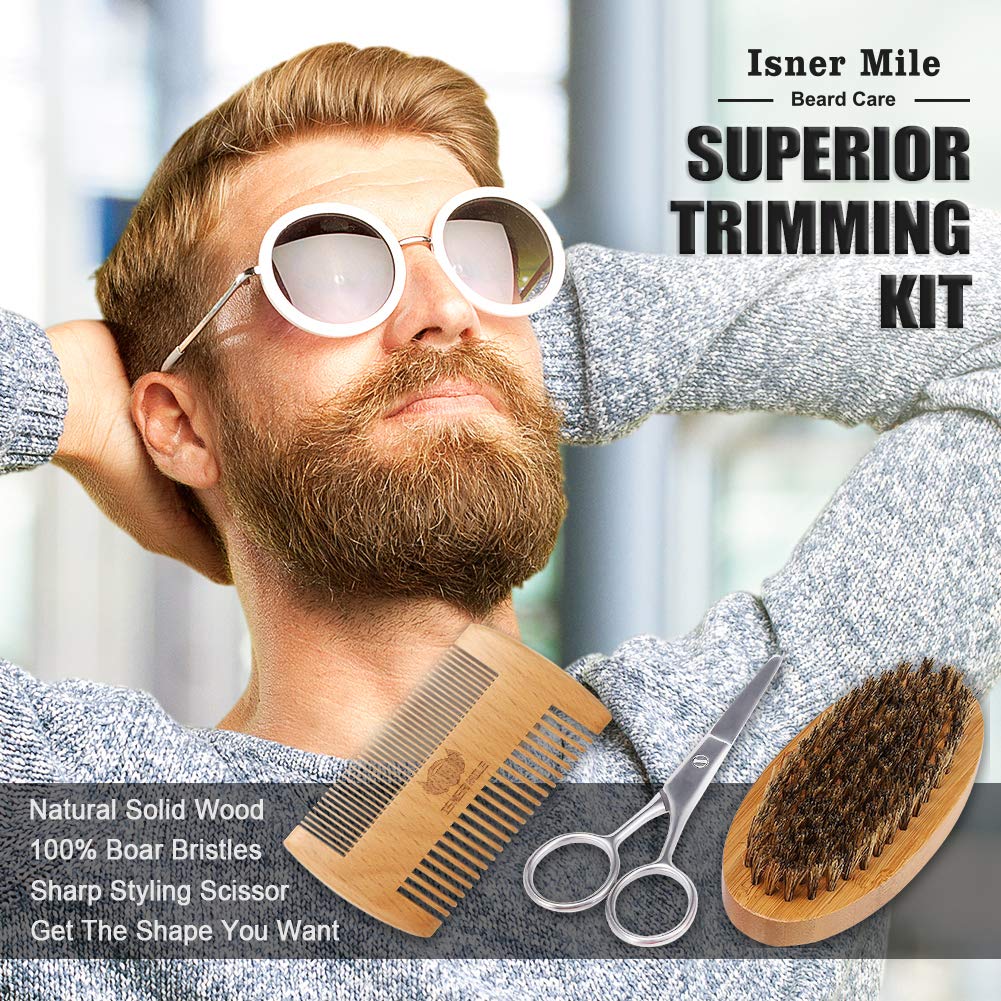Isner Mile Dad Gifts Fathers Day Husband: from Wife Daughter, Beard Grooming Kit for Men with Beard Oil Balm Wash Brush Comb & Straight Razor, Stocking Stuffers Birthday Gifts for Men Him Boyfriend