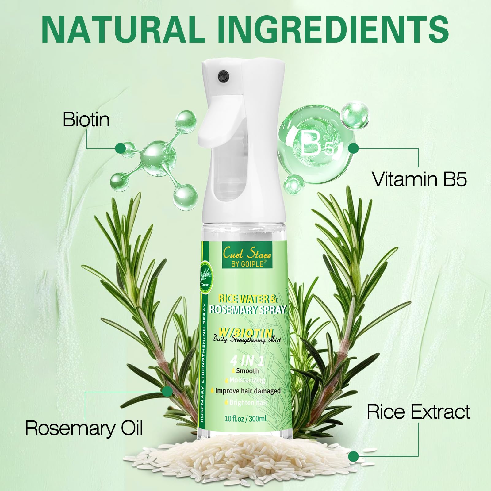 WOZUTUNT Rice Water Rosemary Spray - Rosemary & Rice Water Spray For Women & Men, Dry, Weak Hair, Thickening, Daily Strengthening Mist Hair Care Product for All Hairs Types (10 fl oz)