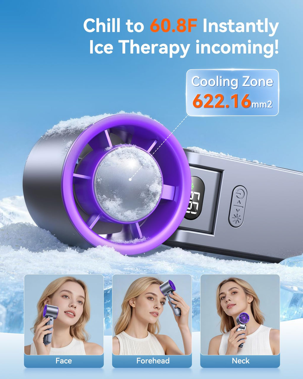 Hihvls Portable Handheld Fan with Ice Cooler, 199 Speed Personal Fan,5500mAh Rechargeable,20H Cooling Time,20000 RPM Powerful Motor, Summer Essential for Travel/Outdoor/Office, Grey Purple