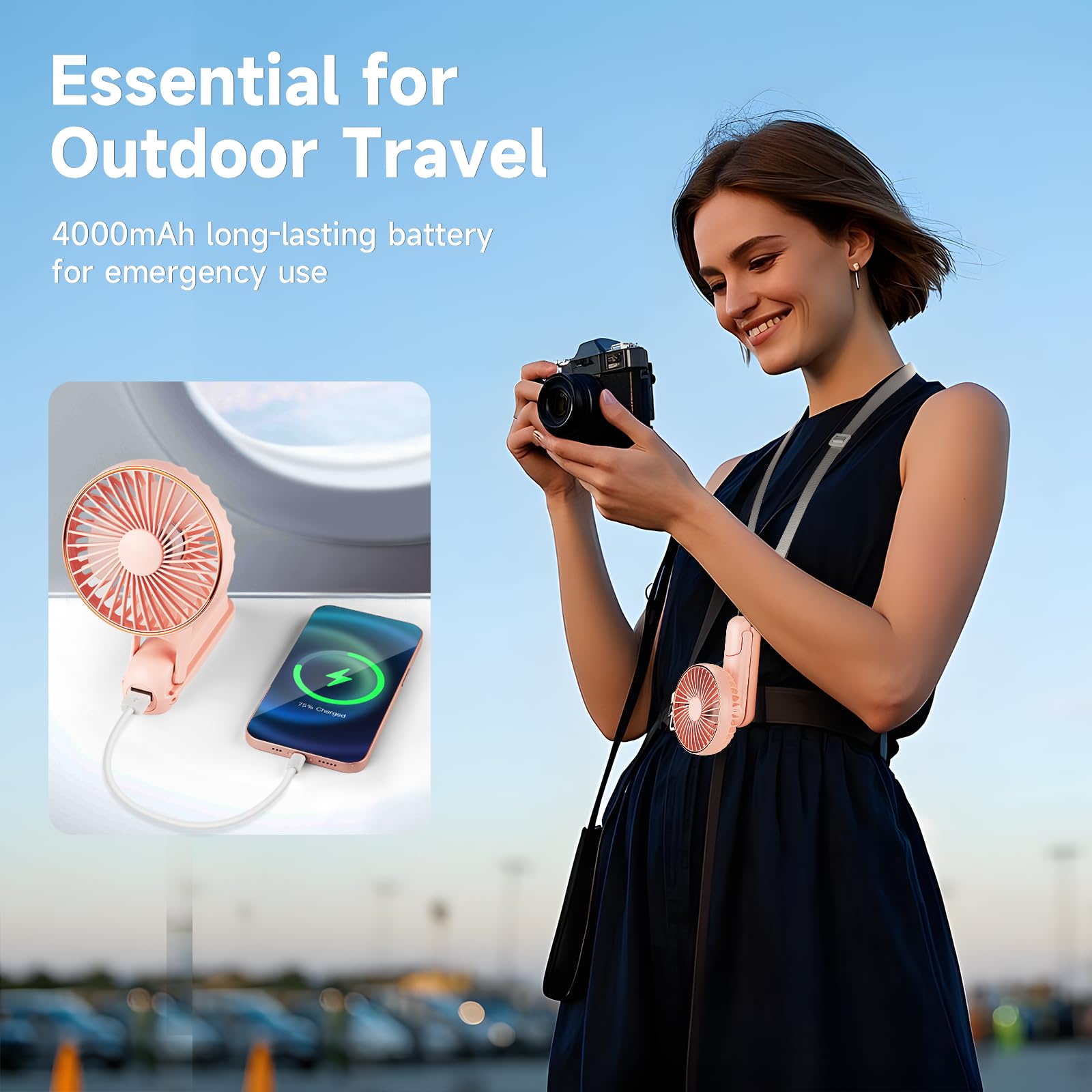 Dhenrio Portable Handheld Fan, [Up to 15 Working Hours],180° Foldable Personal Fan, USB Rechargeable Mini Hand Fans for Travel/Summer/Outdoor/Office, 5 Speeds Adjustable, LED Display, Pink