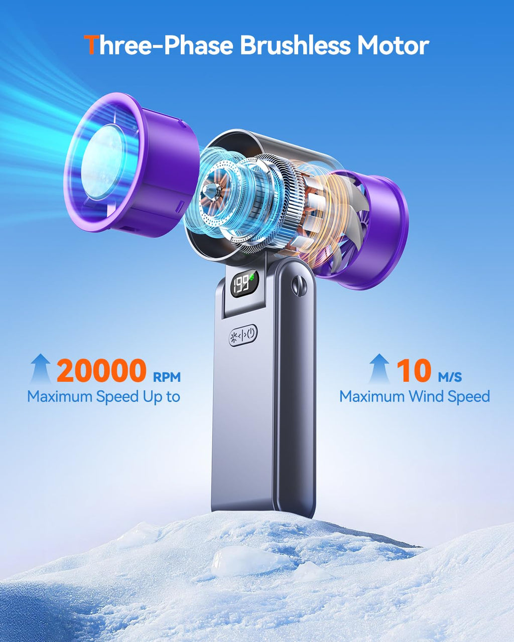 Hihvls Portable Handheld Fan with Ice Cooler, 199 Speed Personal Fan,5500mAh Rechargeable,20H Cooling Time,20000 RPM Powerful Motor, Summer Essential for Travel/Outdoor/Office, Grey Purple
