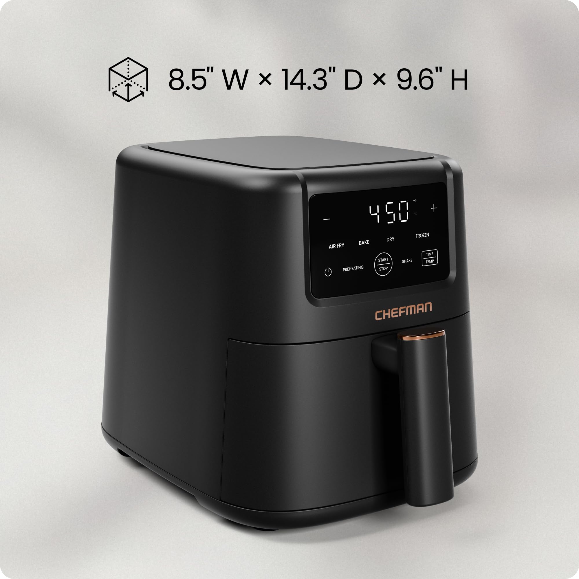 Chefman Air Fryer – 4-in-1 Slim 3.5 QT Airfryer, Air Fry, Bake, Dehydrate, Frozen, 450°F Max Temp for Extra Crispy Results in Minutes, Nonstick Ceramic Coating, Dishwasher-Safe Accessories - Black