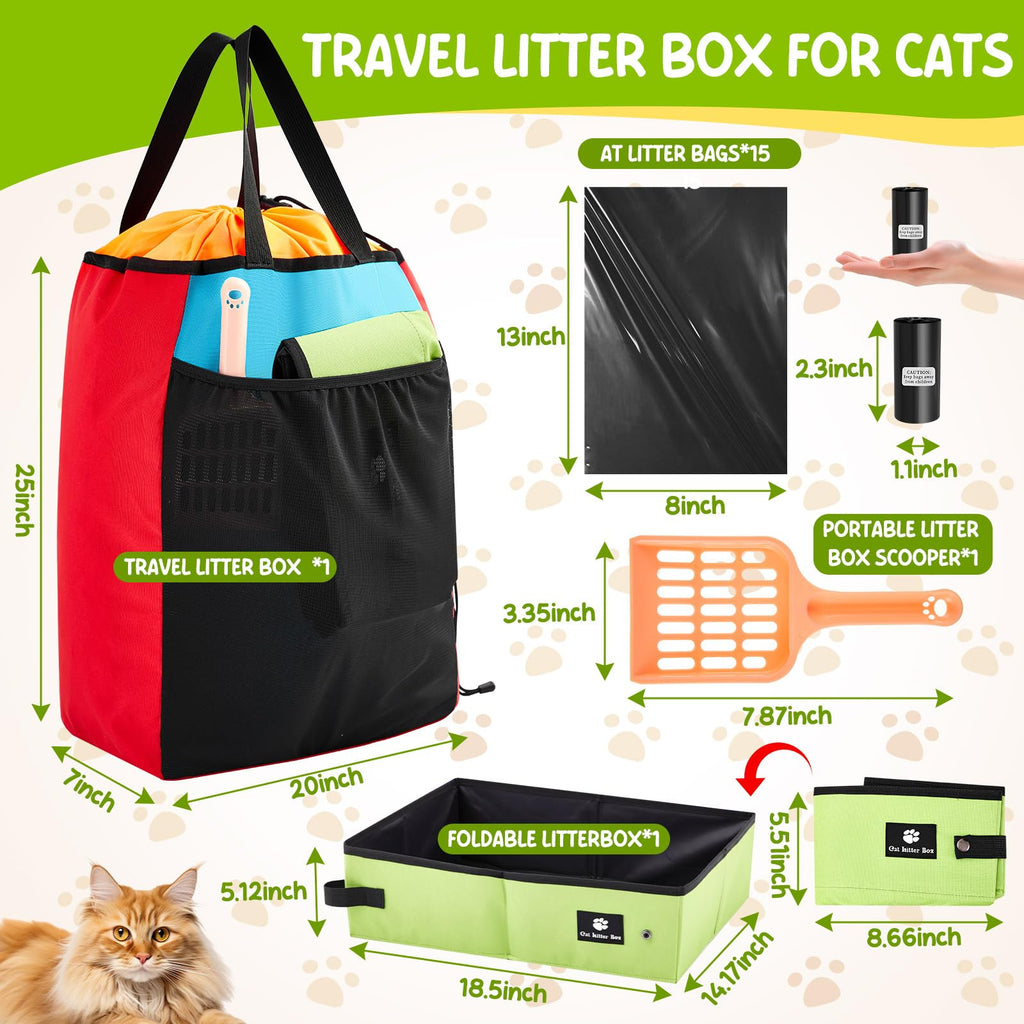 Hillban Travel Litter Box for Cats, 4 In1 Kit Include Scooper Cat, Portable Collapsible Portable Cat Box, Litter Bag, 15 Pcs Poop Bags, Lightweight Leak Proof for Car Travel, Camping, Plane, Hotel