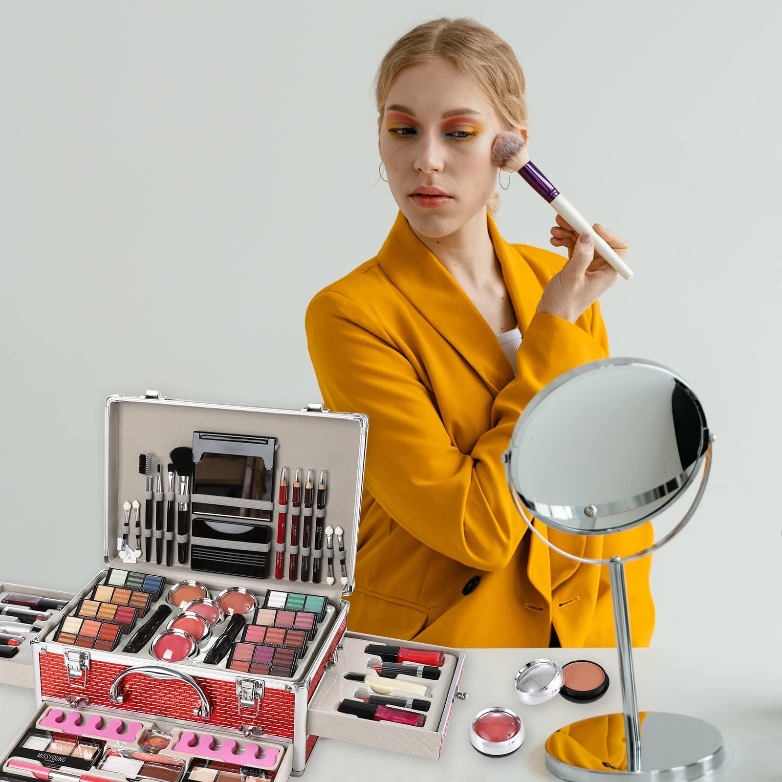 Hegafoo All in One Makeup Kit for Teens, 106 Pcs Professional Makeup Kit for Women Full Kit, Include Eyeshadow Palette, Lipstick Set, Concealer, Foundation, Lipgloss, Make-up Brush(Silver)