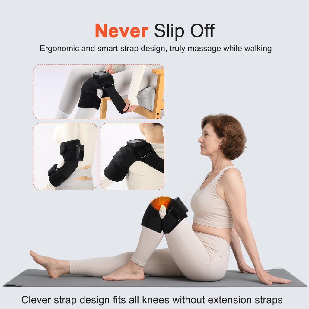 KlugPop Knee Massager with Heat for Pain Relief V5.0[2026 Upgraded] - Electric Cordless Heated Knee Brace with 6 Heat Levels and 3 Vibration Massage Mode, Gifts for Men Women (Black, 1-Pack)