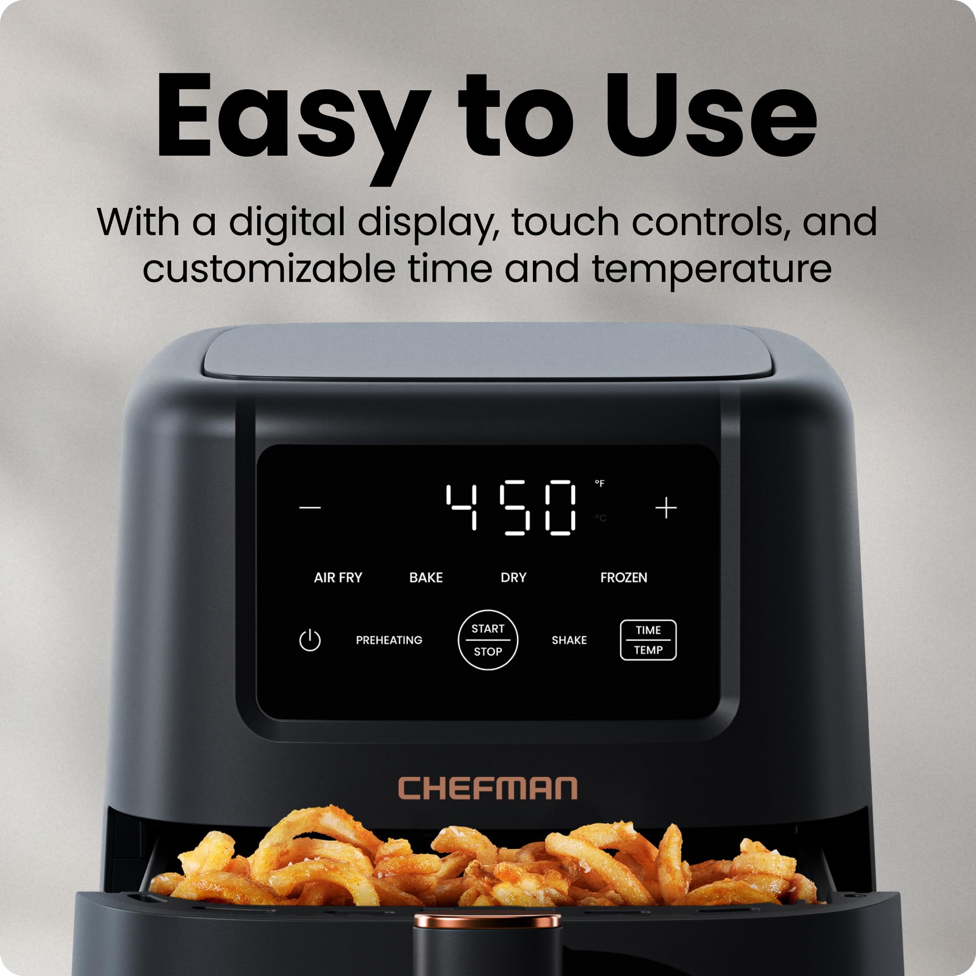Chefman Air Fryer – 4-in-1 Slim 3.5 QT Airfryer, Air Fry, Bake, Dehydrate, Frozen, 450°F Max Temp for Extra Crispy Results in Minutes, Nonstick Ceramic Coating, Dishwasher-Safe Accessories - Black