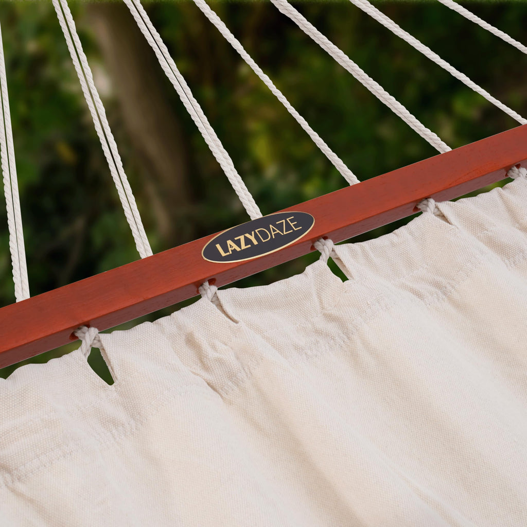Lazy Daze Hammocks 2 Person Cotton Fabric Hammock with Spreader Bars and 10.5 FT Wood Arc Hammock Stand, Double Hammock with Wood Stand, for Outdoor, Indoor, Patio, Backyard, Beige