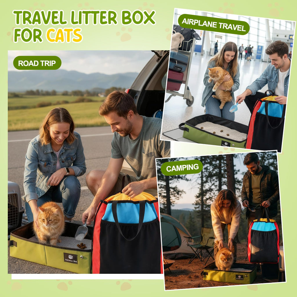 Hillban Travel Litter Box for Cats, 4 In1 Kit Include Scooper Cat, Portable Collapsible Portable Cat Box, Litter Bag, 15 Pcs Poop Bags, Lightweight Leak Proof for Car Travel, Camping, Plane, Hotel
