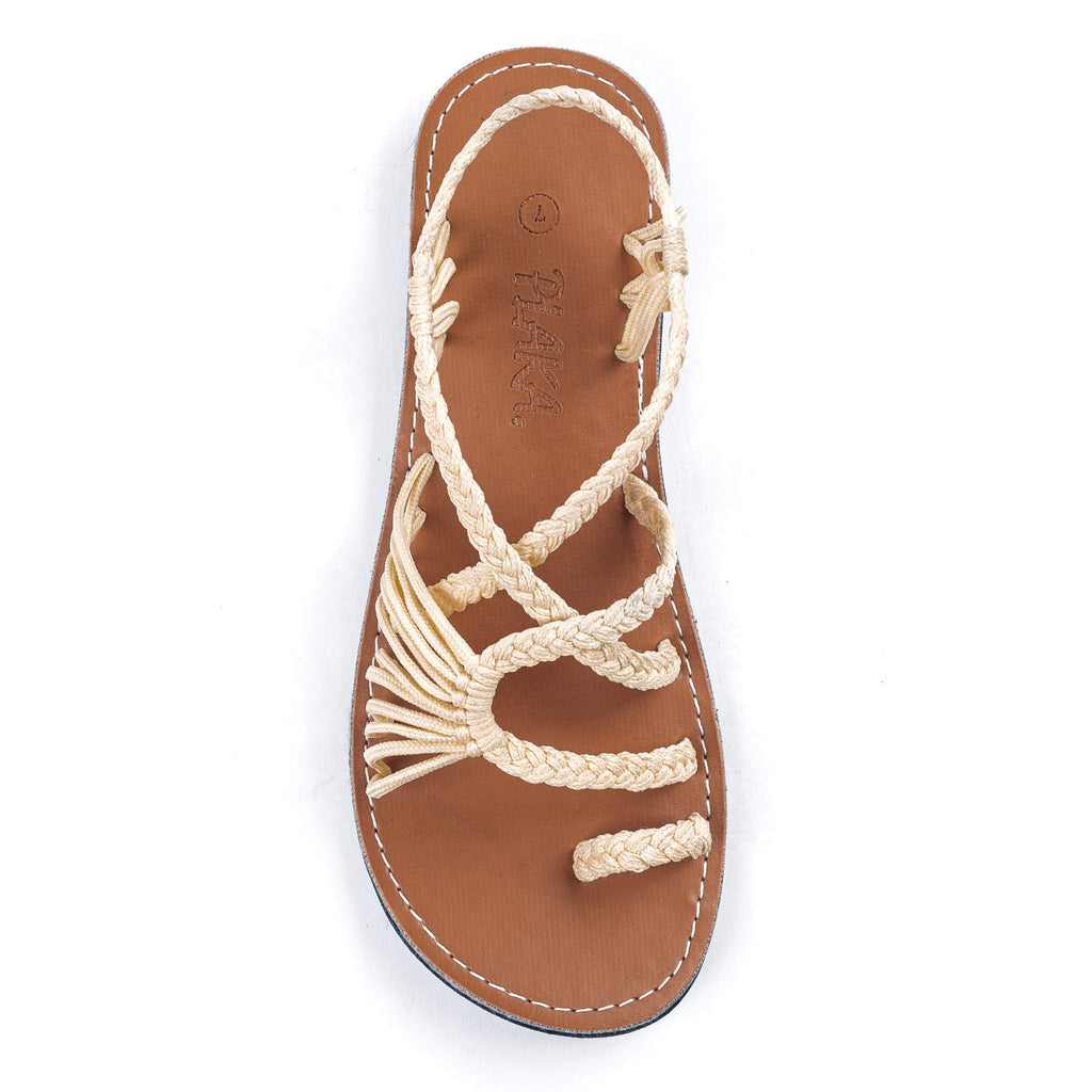 Plaka Palm Leaf Flat Summer Sandals for Women | Perfect for the Beach Walking & Dressy Occasions | Ivory | Size 9