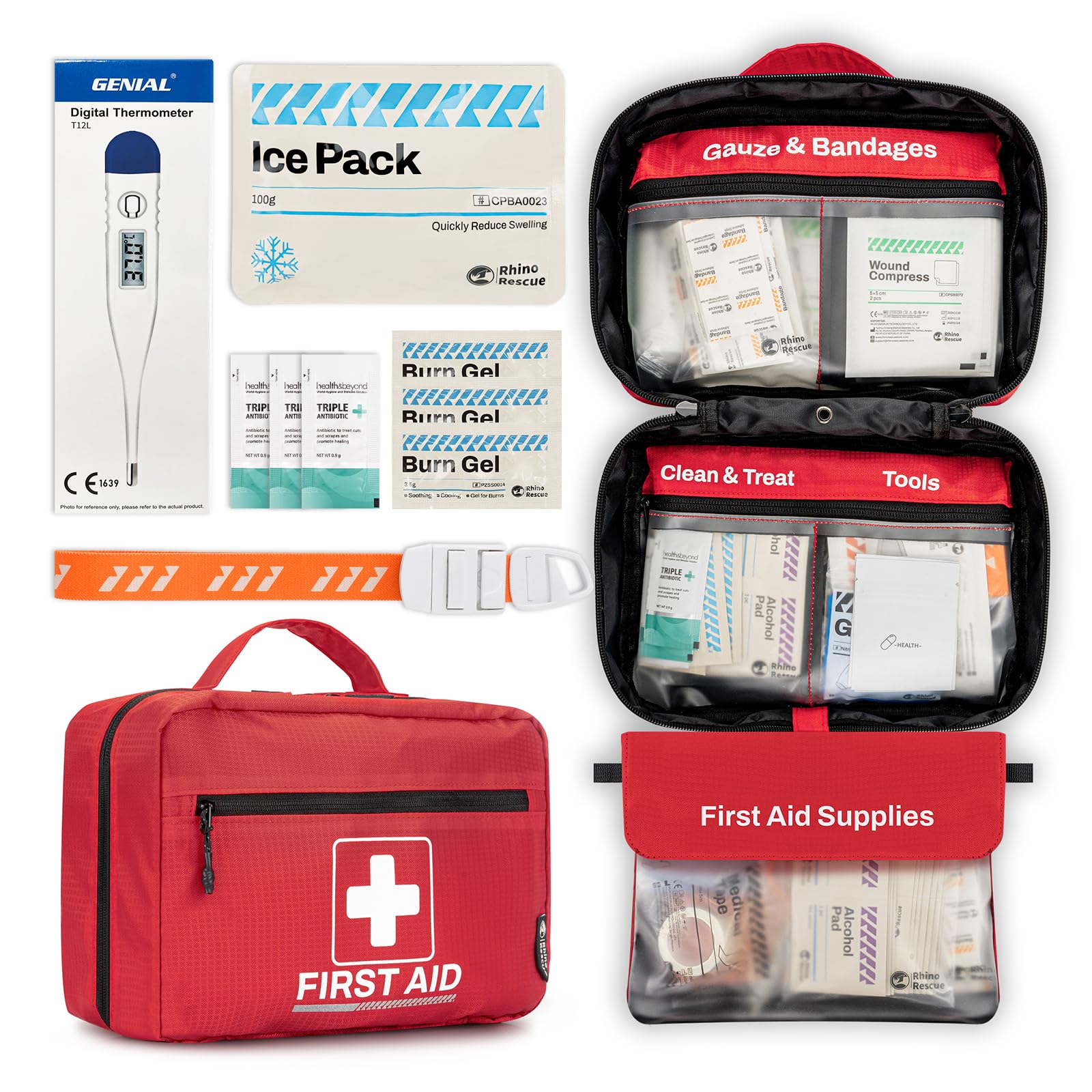 RHINO RESCUE 240 Piece All-Purpose First Aid Kit, Home & Office Professional Medical Supplies, Ideal for Emergency, School, Business, Car, Camping