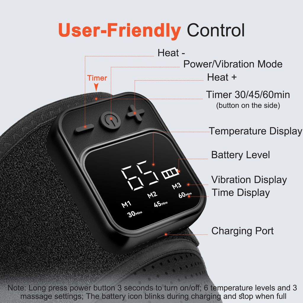 KlugPop Knee Massager with Heat for Pain Relief V5.0[2026 Upgraded] - Electric Cordless Heated Knee Brace with 6 Heat Levels and 3 Vibration Massage Mode, Gifts for Men Women (Black, 1-Pack)