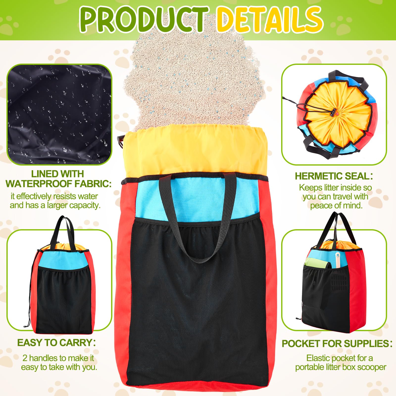 Hillban Travel Litter Box for Cats, 4 In1 Kit Include Scooper Cat, Portable Collapsible Portable Cat Box, Litter Bag, 15 Pcs Poop Bags, Lightweight Leak Proof for Car Travel, Camping, Plane, Hotel