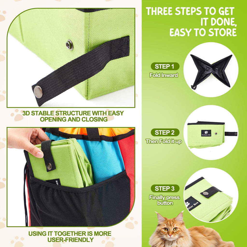 Hillban Travel Litter Box for Cats, 4 In1 Kit Include Scooper Cat, Portable Collapsible Portable Cat Box, Litter Bag, 15 Pcs Poop Bags, Lightweight Leak Proof for Car Travel, Camping, Plane, Hotel