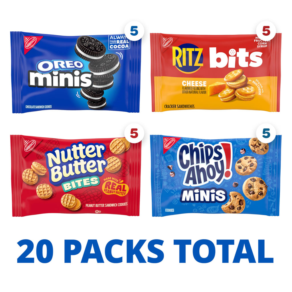 Nabisco Snacks Variety Pack, OREO Minis, Nutter Butter Bites, CHIPS AHOY! Minis Cookies, and RITZ Bits Cheese Sandwich Crackers, 20 Snack Packs