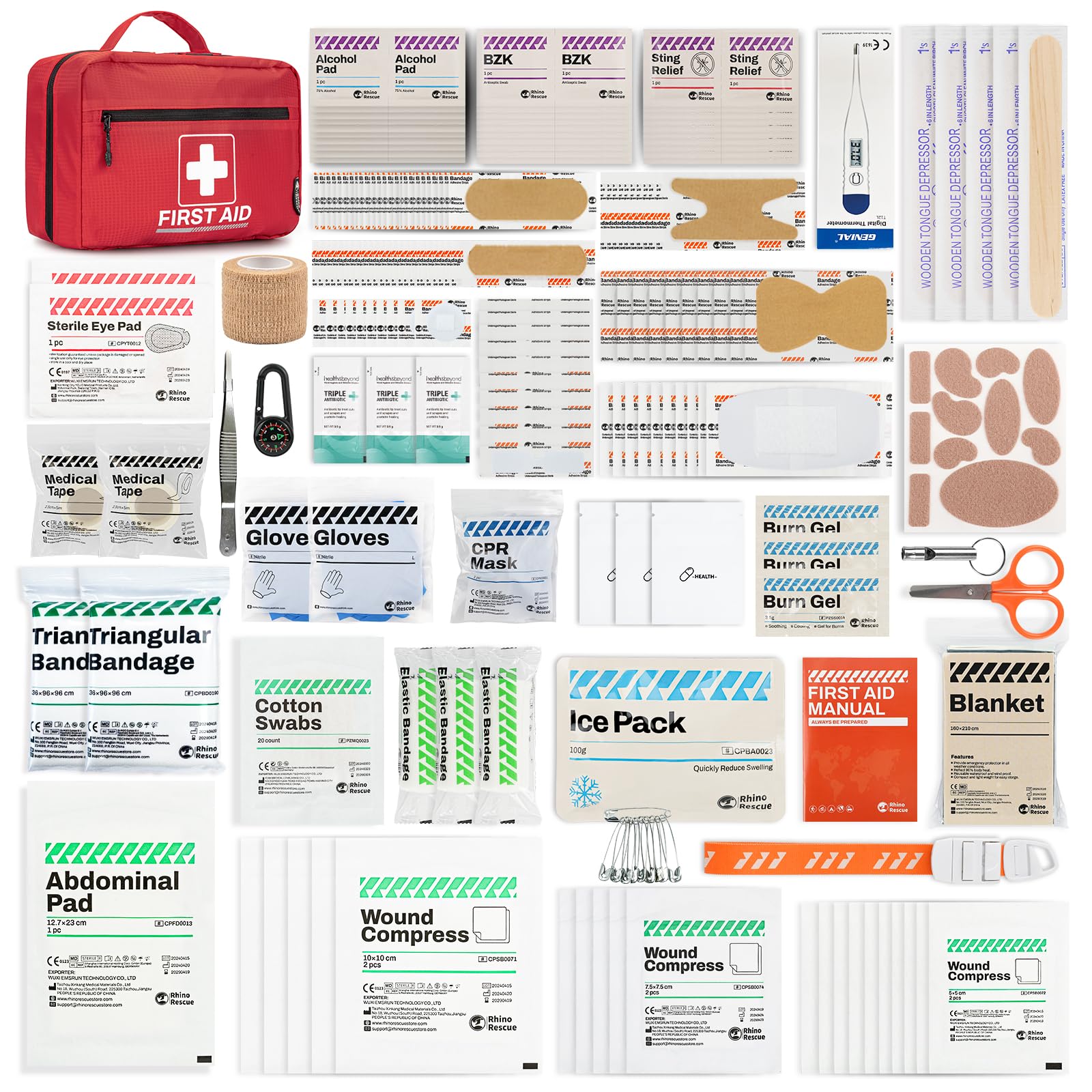 RHINO RESCUE 240 Piece All-Purpose First Aid Kit, Home & Office Professional Medical Supplies, Ideal for Emergency, School, Business, Car, Camping