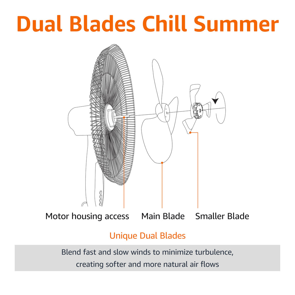Amazon Basics 16" Pedestal Fan with Remote for Bedroom, Living Room, Office, Adjustable Height, Dual-Layered Blades, 3 Speeds, 3 Modes, Timer, Tilt Head, 60W, Black
