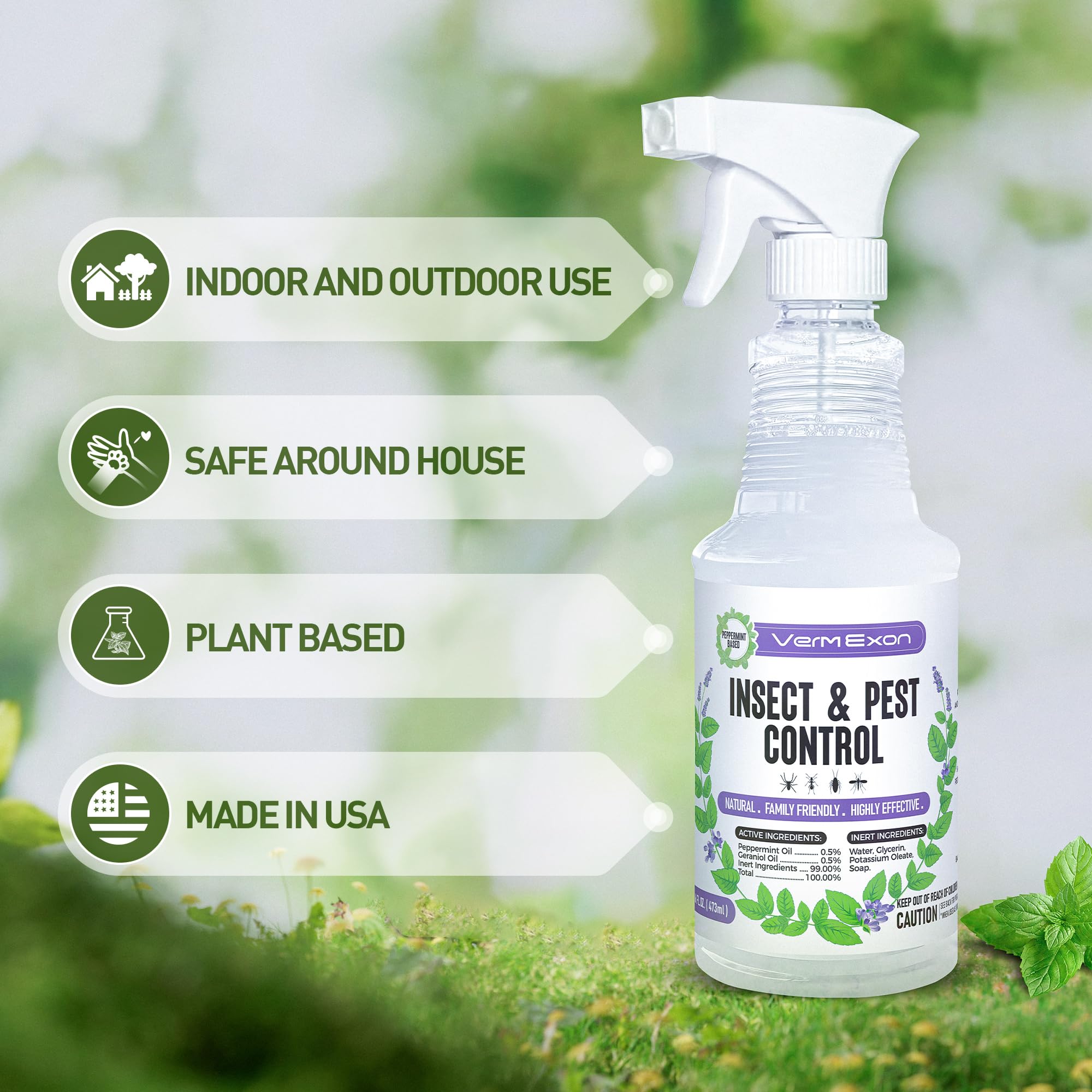 VermExon Peppermint Oil Insect & Pest Control Spray – 16oz Natural Plant-Based Bug Killer for Spiders, Ants, Flies, and Other Insects, Safe for Home & Kitchen Use