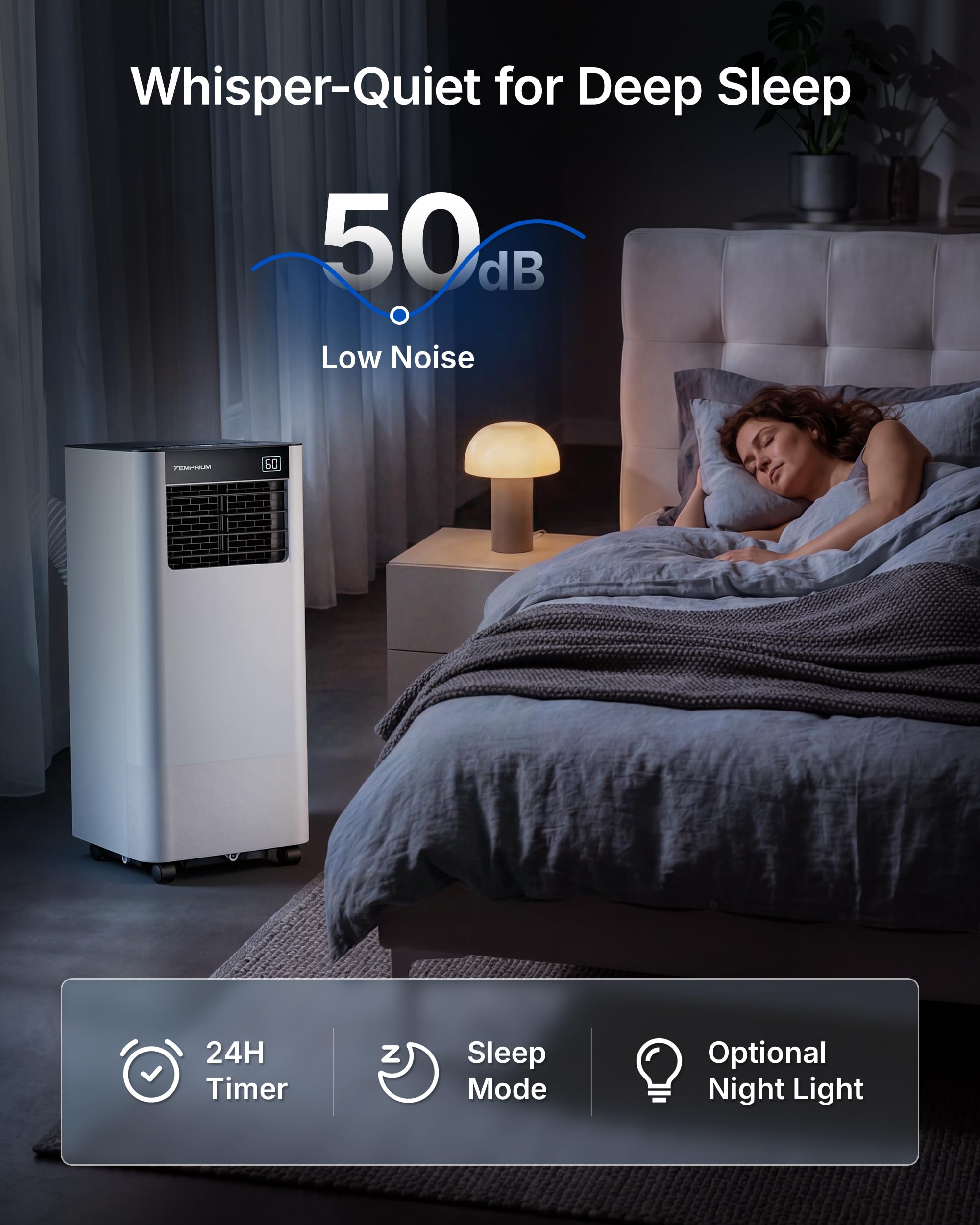 Temprium 8000 BTU Portable Air Conditioner Cools up to 350 Sq.Ft., Smart Portable AC Unit with App/Voice/Remote Control, 4-in-1 Quiet AC Unit with Cool, Dry, Fan, Sleep Modes, 24H Timer, Window Kits
