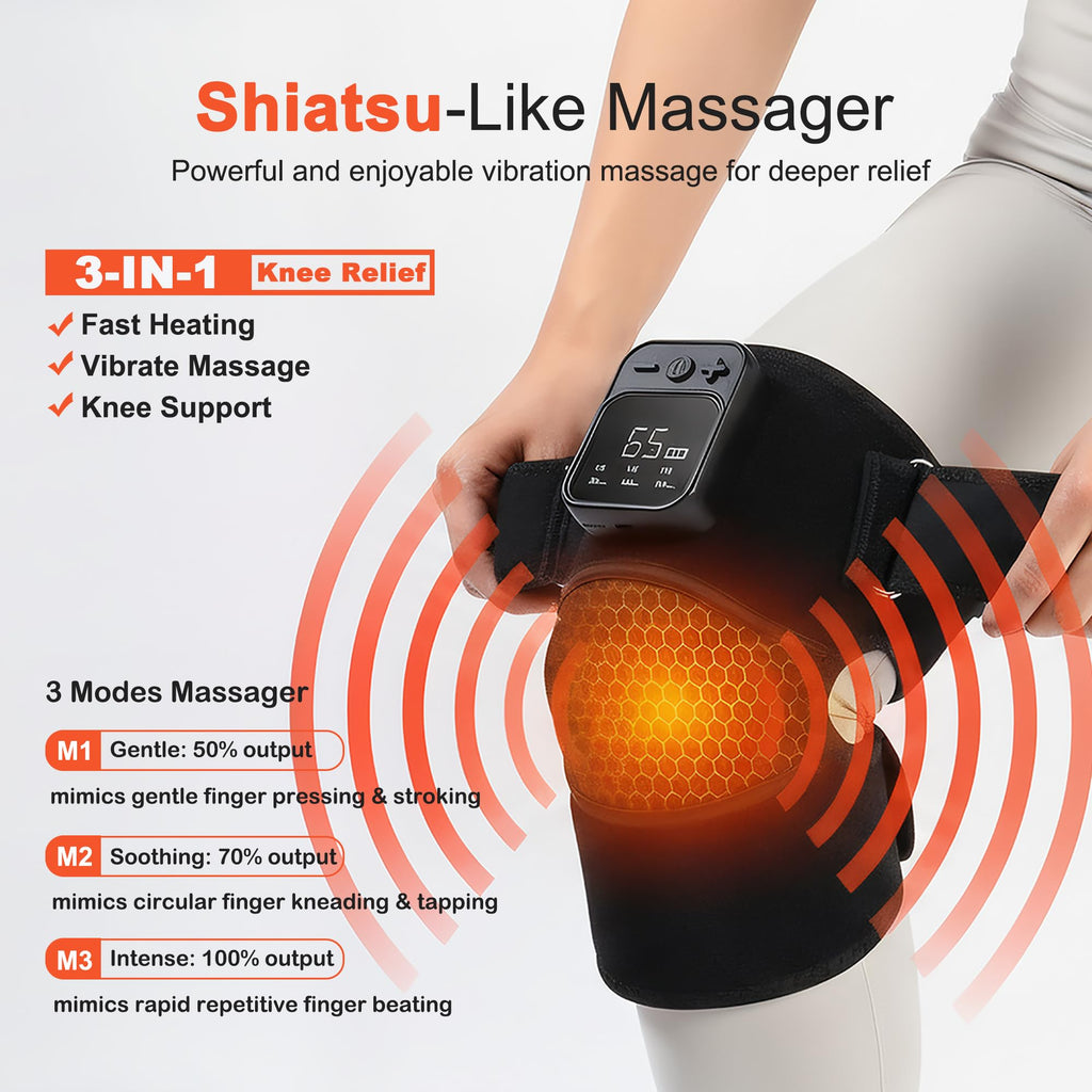 KlugPop Knee Massager with Heat for Pain Relief V5.0[2026 Upgraded] - Electric Cordless Heated Knee Brace with 6 Heat Levels and 3 Vibration Massage Mode, Gifts for Men Women (Black, 1-Pack)