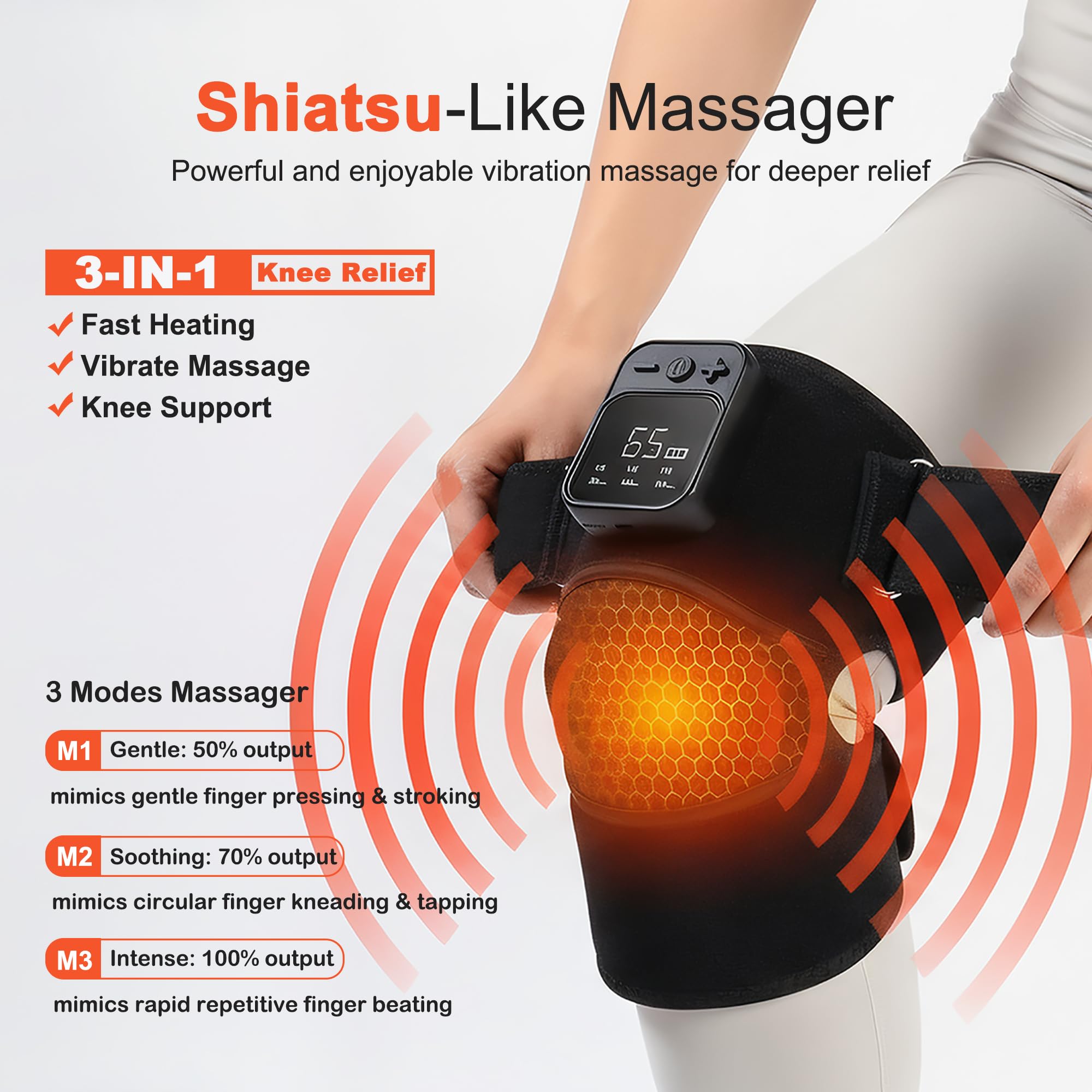 KlugPop Knee Massager with Heat for Pain Relief V5.0[2026 Upgraded] - Electric Cordless Heated Knee Brace with 6 Heat Levels and 3 Vibration Massage Mode, Gifts for Men Women (Black, 1-Pack)