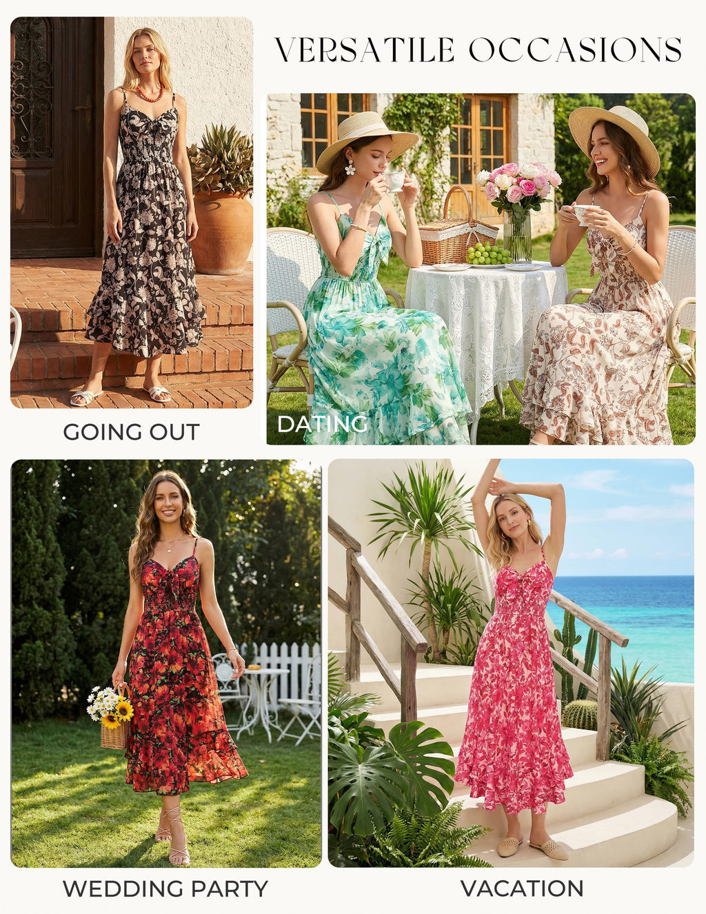 GRACE KARIN Womens Maxi Floral Sundresses Summer Beach Boho Dress Spaghetti Strap Dresses Casual Fashion Clothes with Pockets Pink L