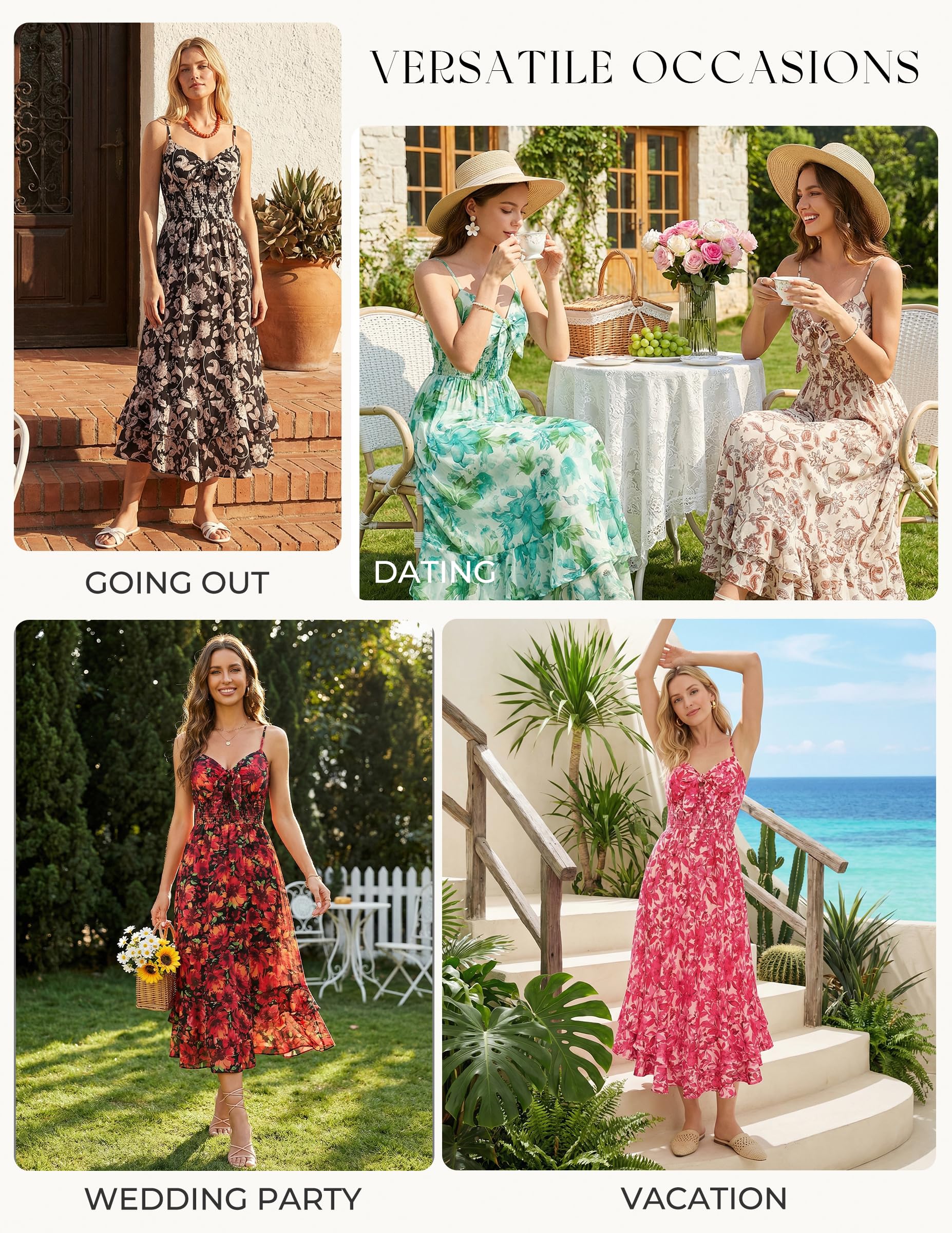 GRACE KARIN Womens Maxi Floral Sundresses Summer Beach Boho Dress Spaghetti Strap Dresses Casual Fashion Clothes with Pockets Pink L