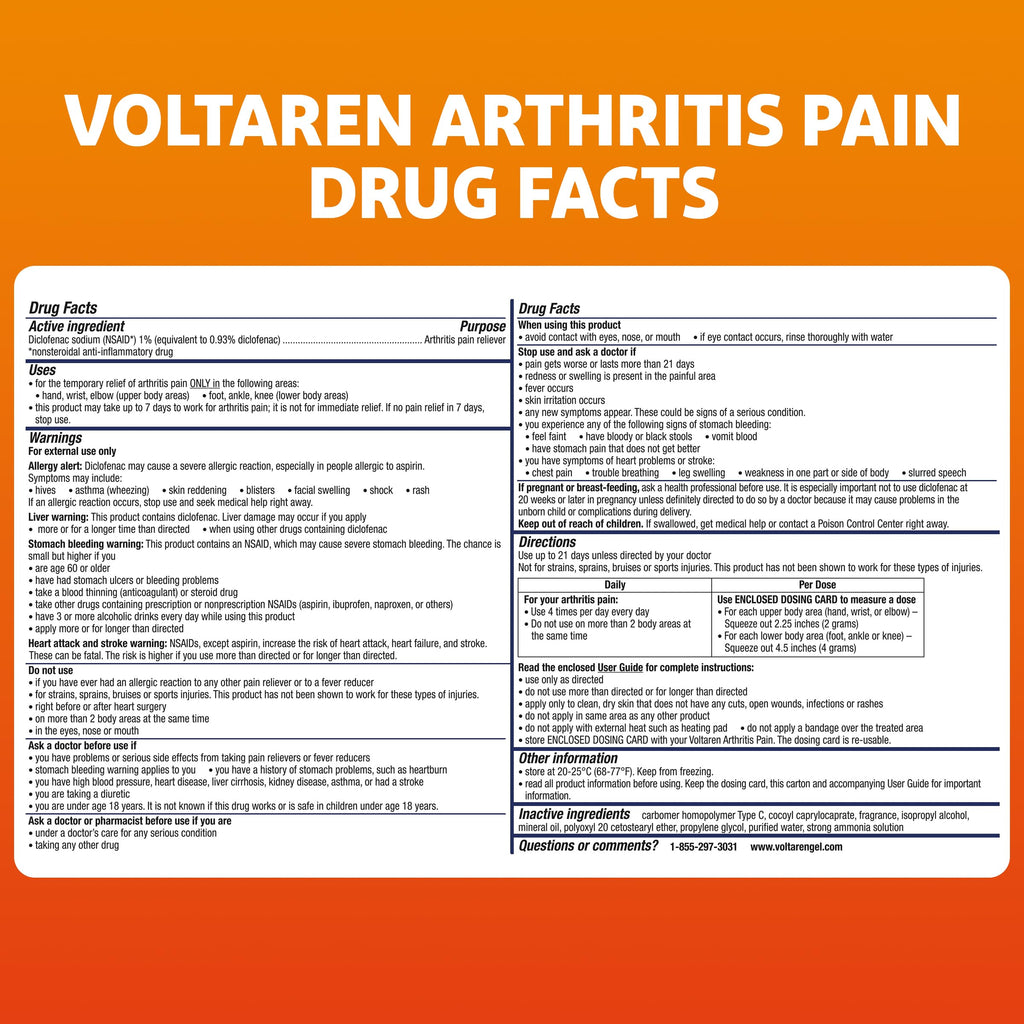 Voltaren, Arthritis Pain Gel for Powerful Topical Arthritis Pain Relief with Diclofenac - New Easy Open Cap - 100 g x 2