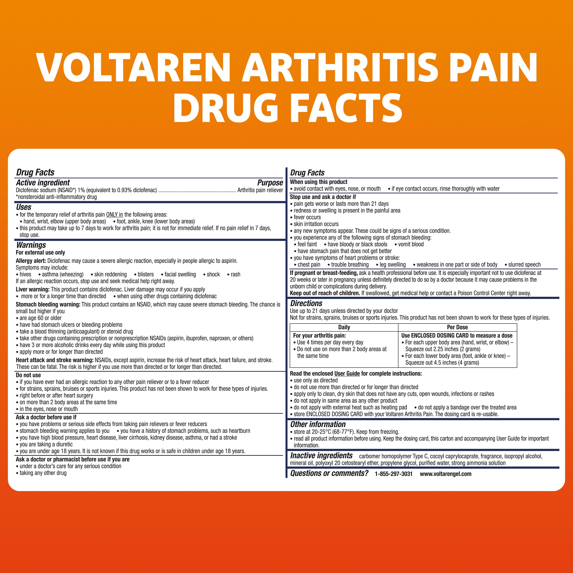 Voltaren, Arthritis Pain Gel for Powerful Topical Arthritis Pain Relief with Diclofenac - New Easy Open Cap - 100 g x 2